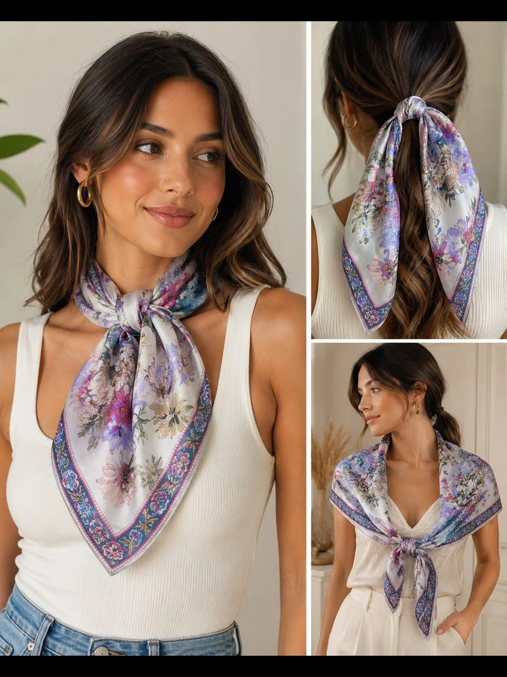 Vintage Liz Claiborne 100% Silk Floral Garden Square Scarf Made in Japan